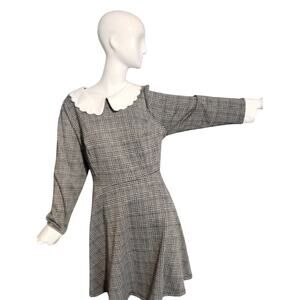 ModCloth Women's 2X Houndstooth Dollcore Fit & Flare Academia Whimsigoth Dress